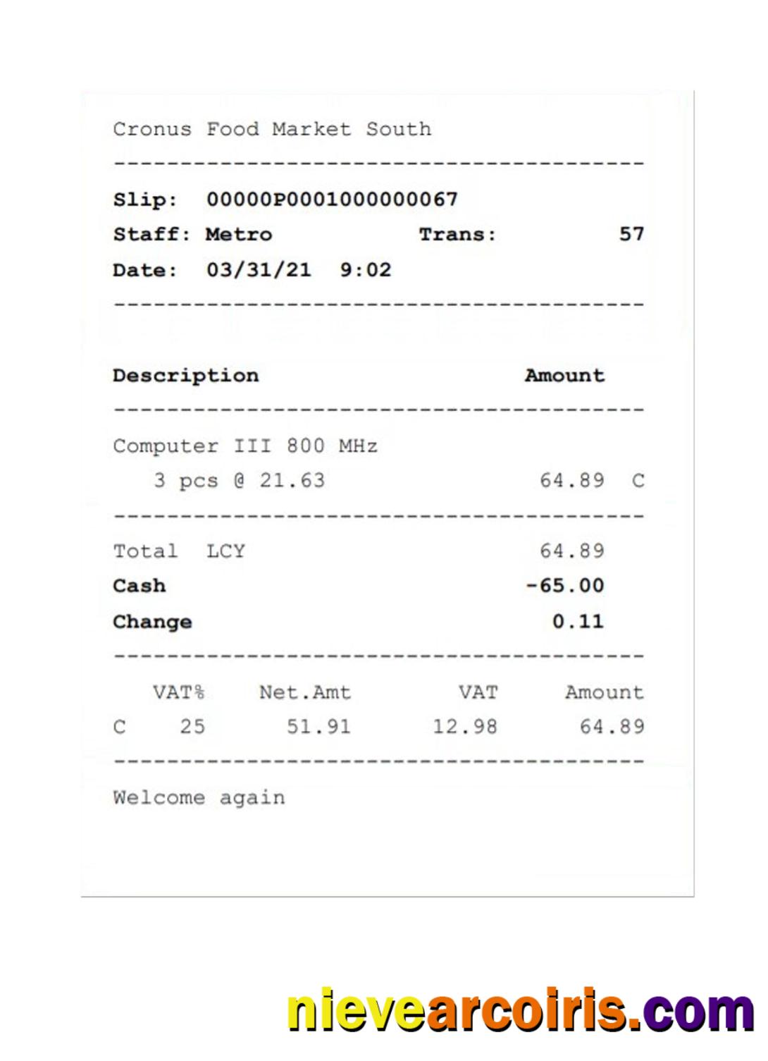 CRONUS FOOD MARKET receipt